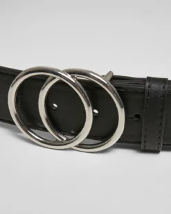 Ring buckle keinonahkavyö - Musta/Hopea