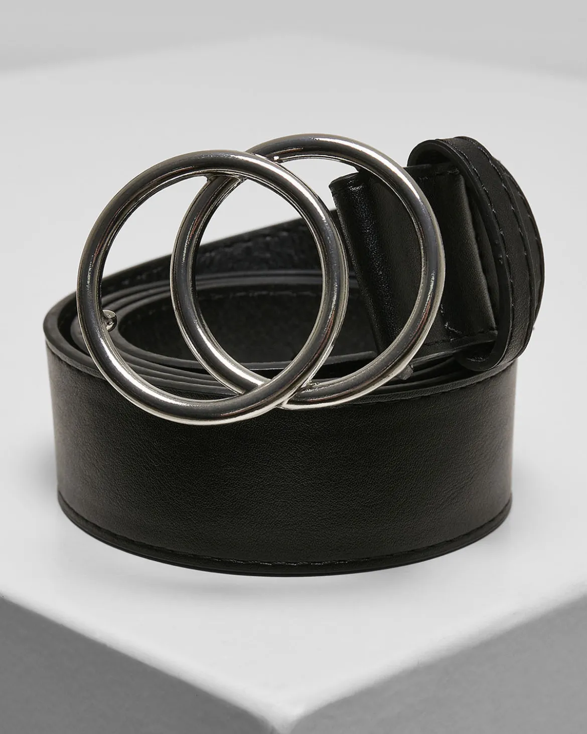 Ring buckle keinonahkavyö - Musta/Hopea