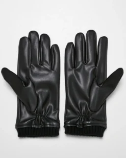Synthetic leather hanskat - Musta