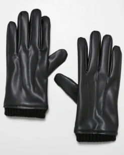 Synthetic leather hanskat - Musta